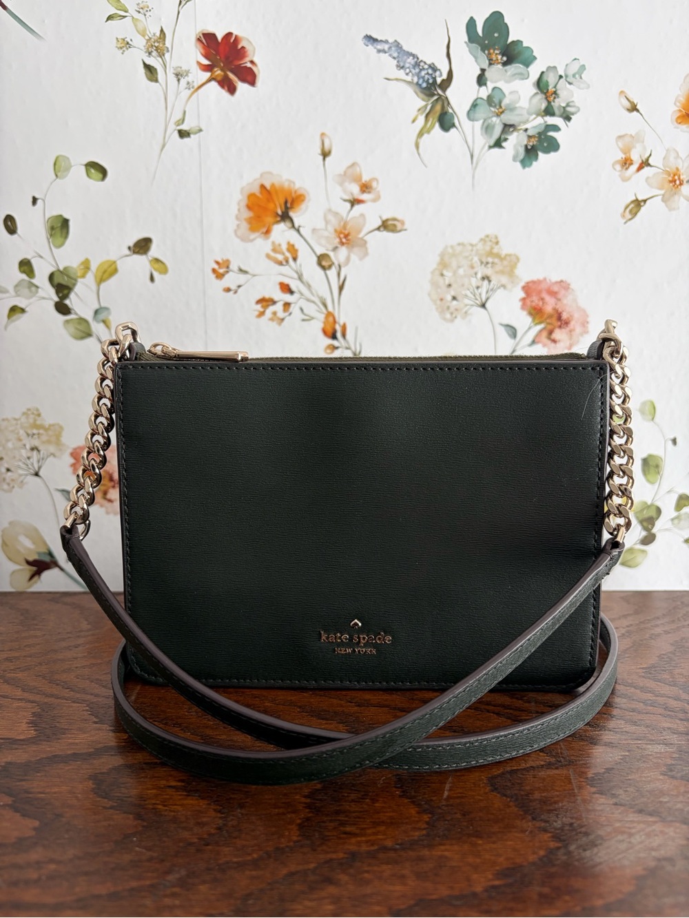 kate spade Dark Green Crossbody with Gold Chain